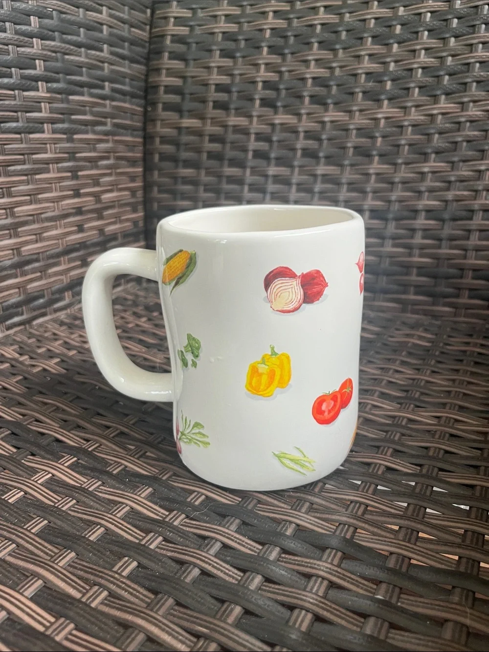 Rae Dunn White Ceramic 'Gather Eat Enjoy' Mug with Colorful Veggie Accents